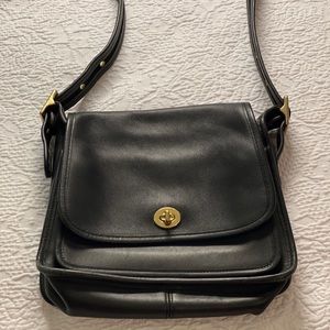 Coach - vintage- black leather handbag with original garment bag - EUC!